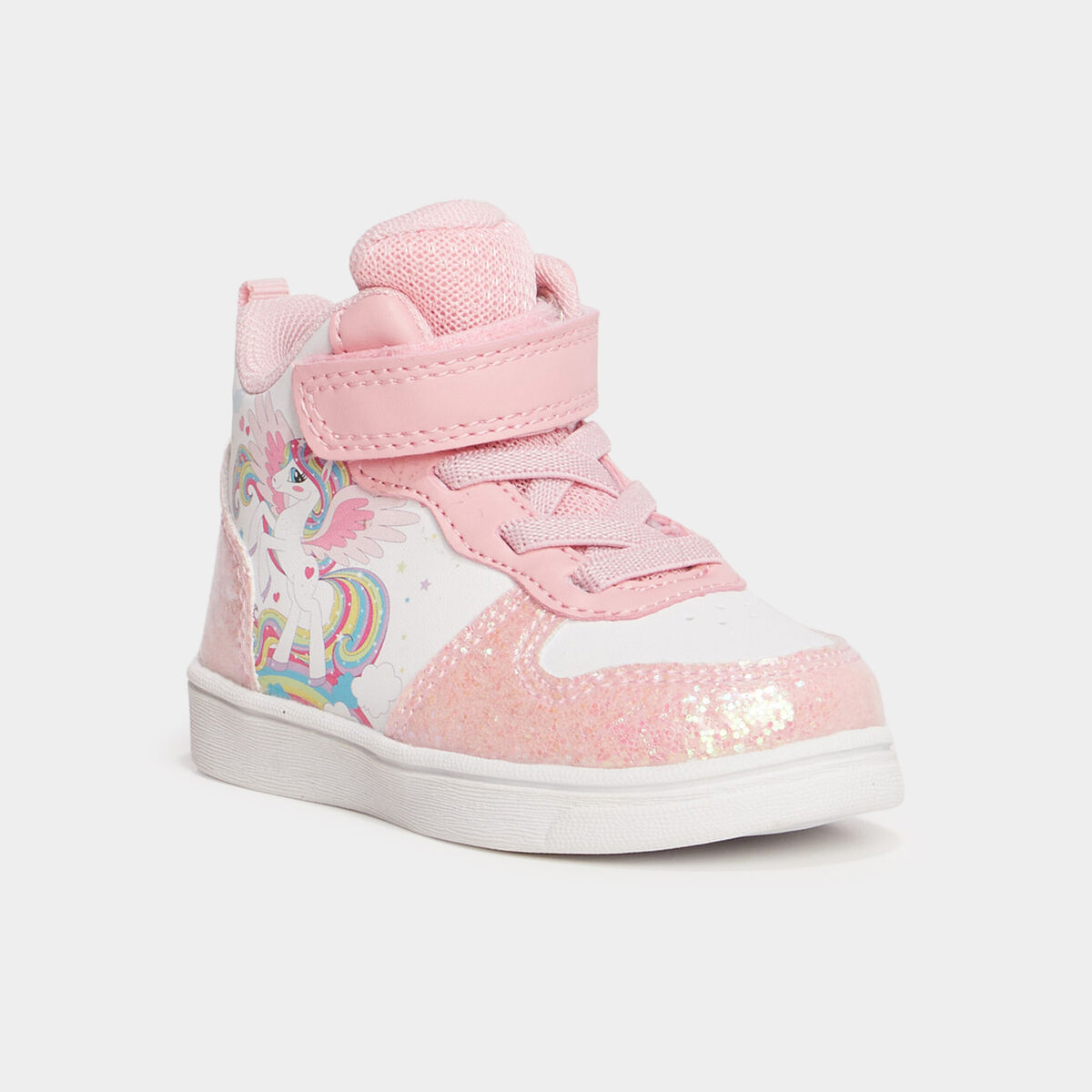 Baskets montantes scratchs et paillettes rose b&eacute;b&eacute; fille