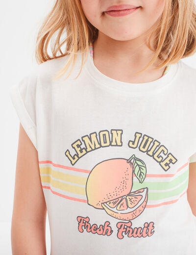T-shirt avec col rond manches courtes ivoire fille