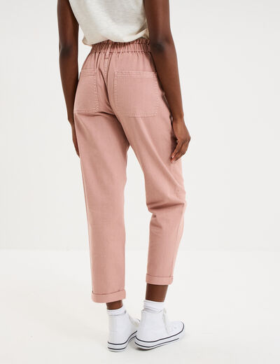 Pantalon paperbag cropped coton vieux rose femme