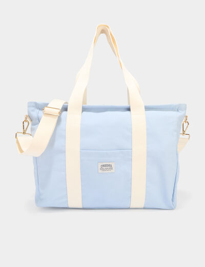 Sac cabas avec bandouli&egrave;re bleu ciel femme
