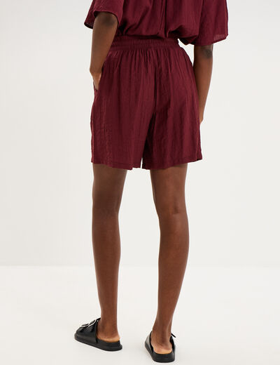 Short droit fluide taille &eacute;lastiqu&eacute;e bordeaux femme