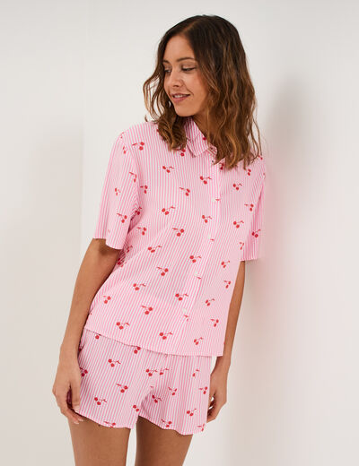 Ensemble pyjama short et chemise ecru femme