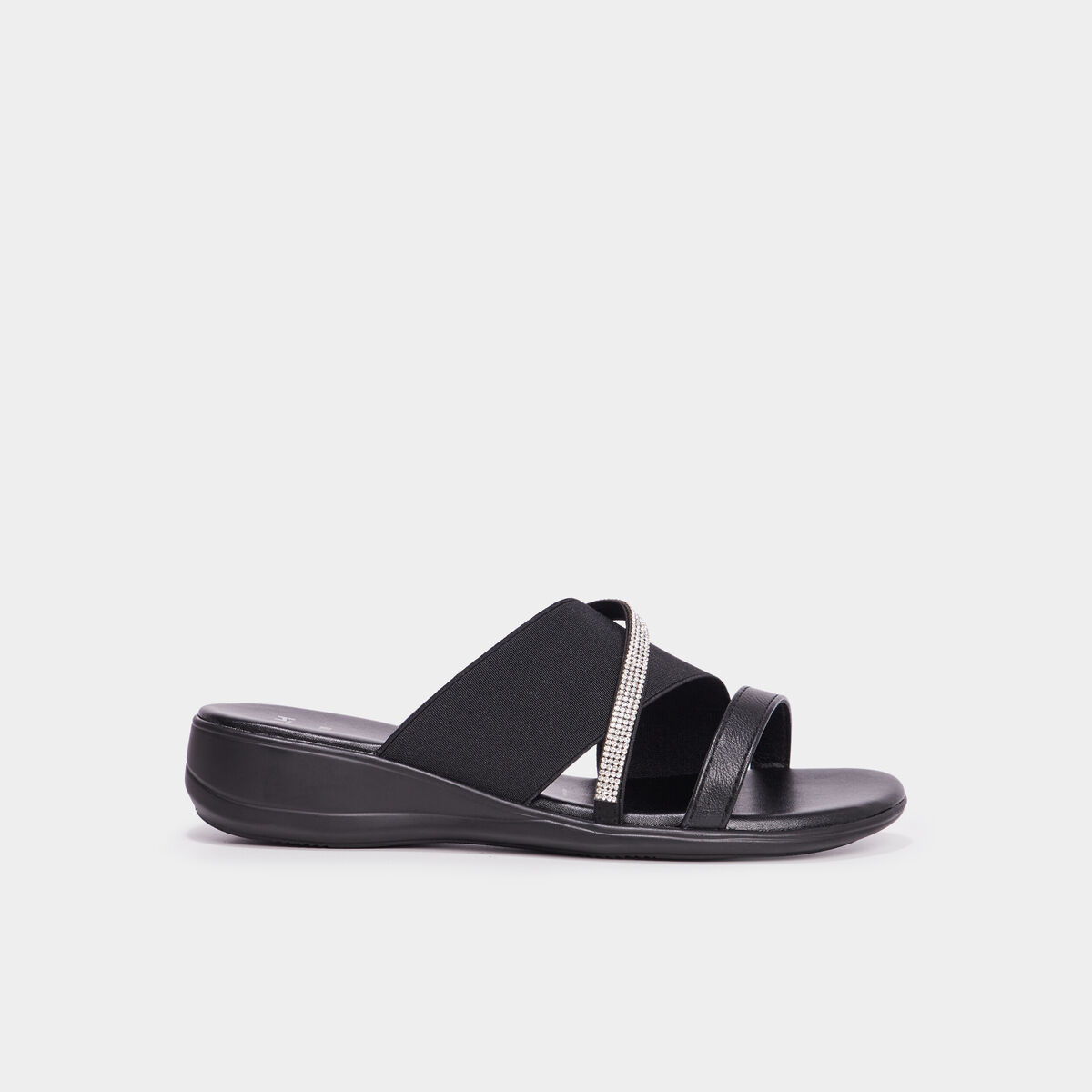 Mules brides crois&eacute;es &agrave; strass noir femme