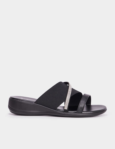 Mules brides crois&eacute;es &agrave; strass noir femme