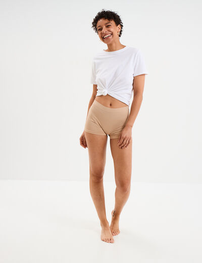 Short cycliste taille élastiquée beige femme