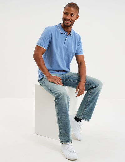 Polo piqu&eacute; coton manches courtes bleu homme