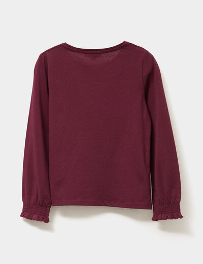 T-shirt smocké manches longues coton bordeaux fille