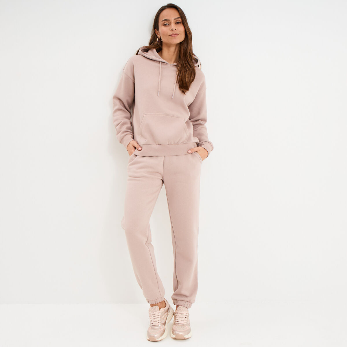 Sweat hoodie molleton &agrave; capuche marron clair femme