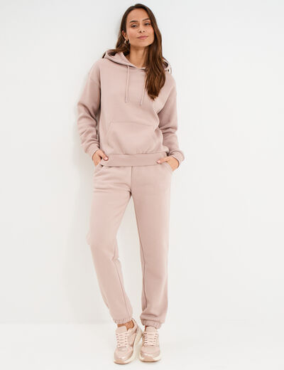 Sweat hoodie molleton &agrave; capuche marron clair femme