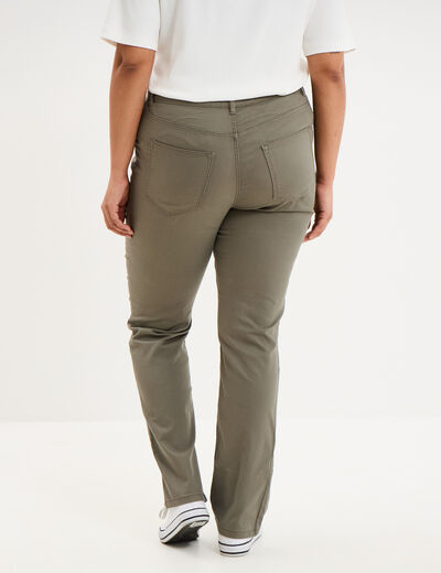 Pantalon droit taille haute extensible vert kaki femme grande taille