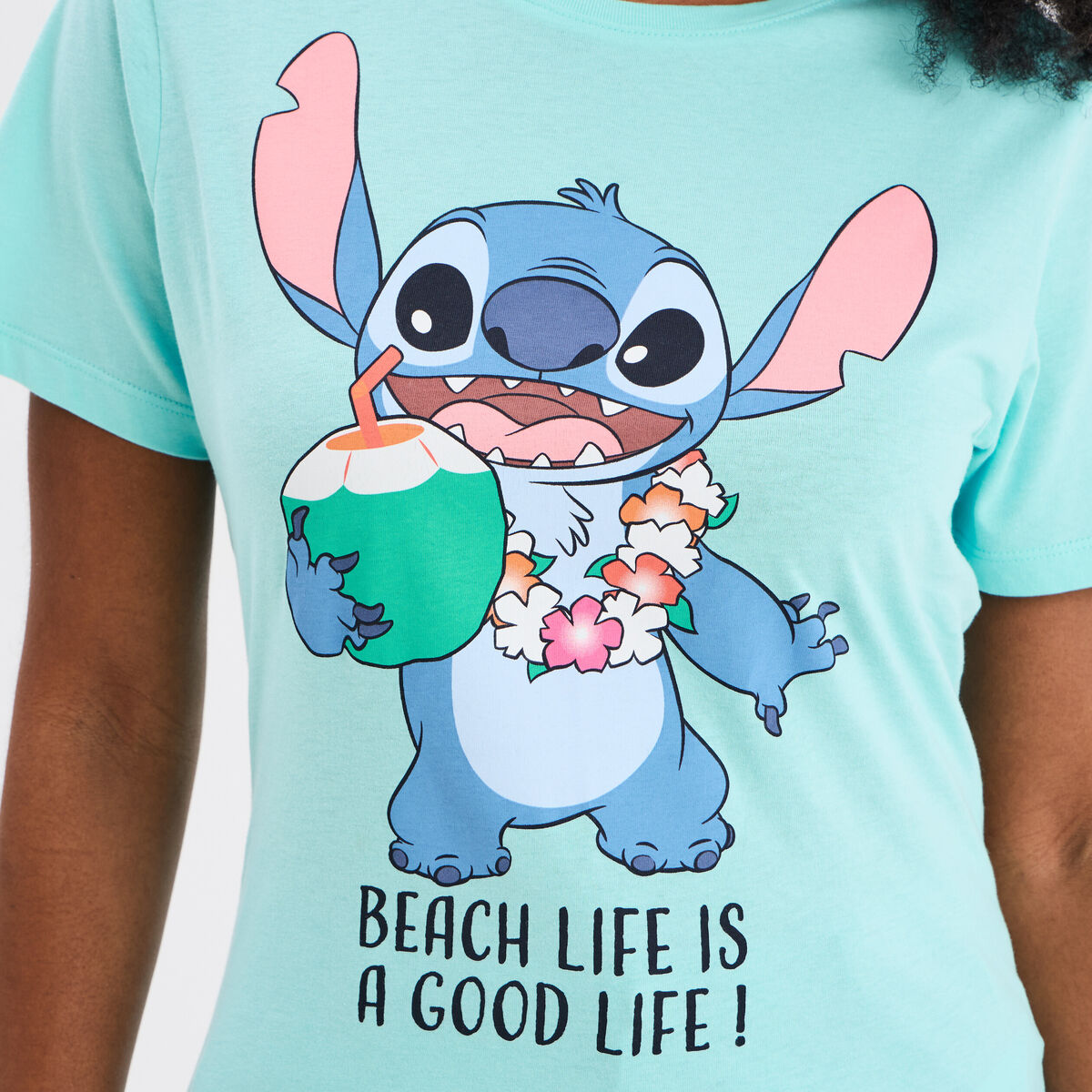 T-shirt col rond manches courtes Stitch vert turquoise femme