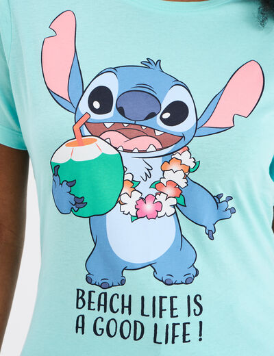 T-shirt col rond manches courtes Stitch vert turquoise femme