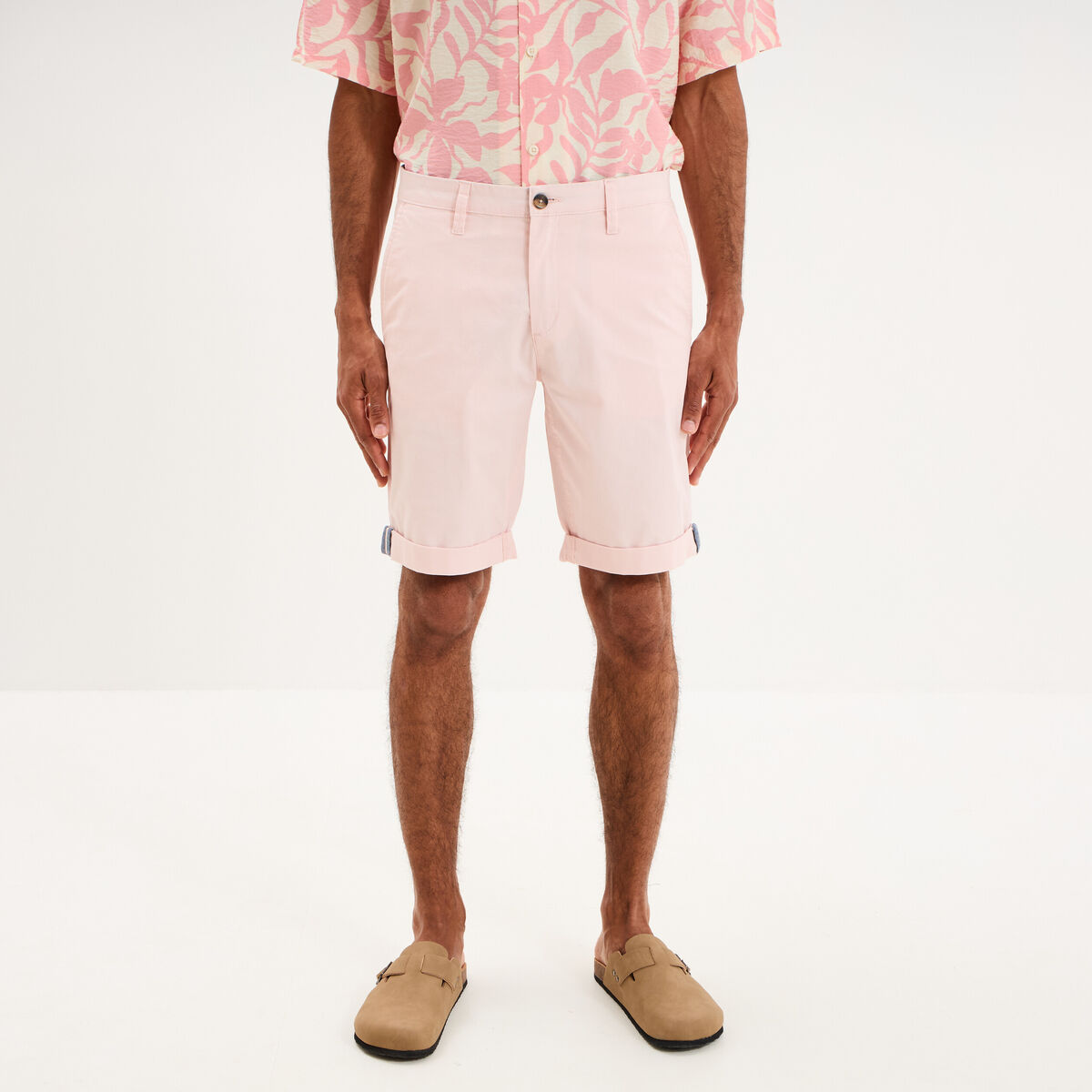 Bermuda short chino straight stretch rose pastel homme