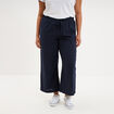 Pantalon large cropped lin m&eacute;lang&eacute; bleu fonc&eacute; femme grande taille