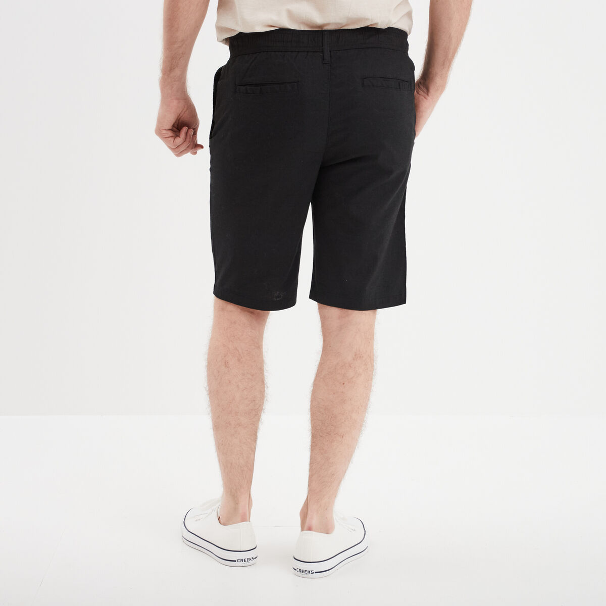 Bermuda chino à coulisse lin mélangé noir homme