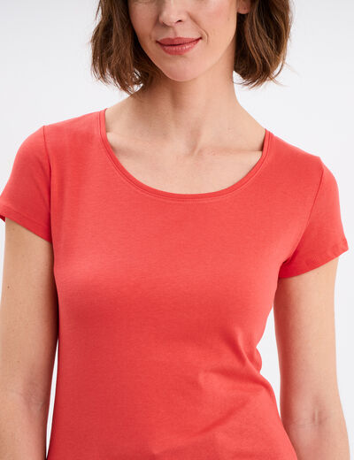 T-shirt coton col rond manches courtes rouge femme