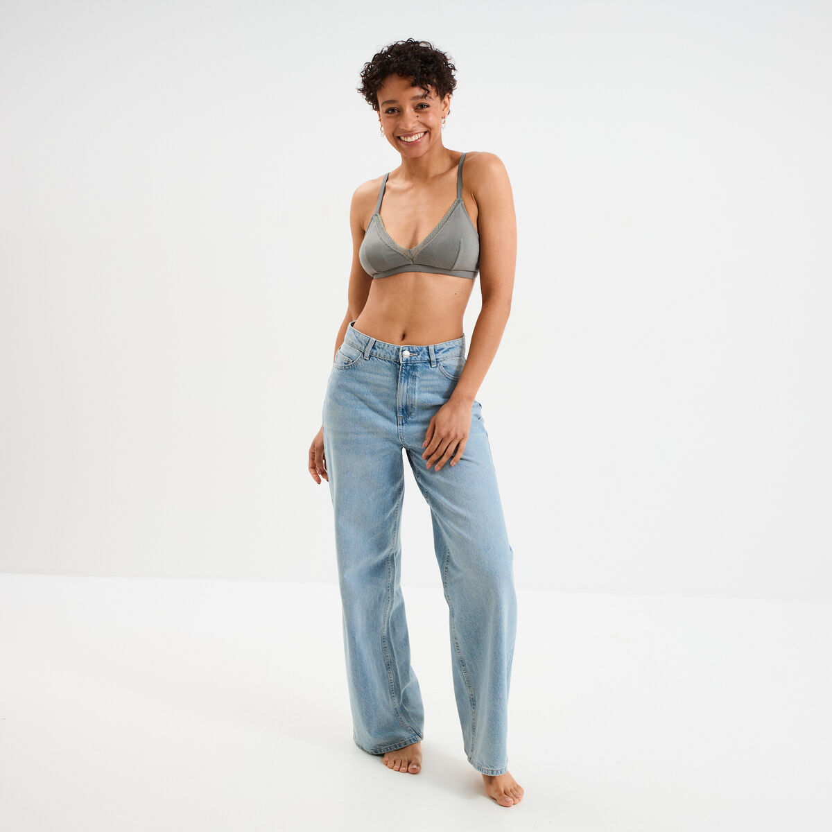 Soutien-gorge triangle sans armatures vert kaki femme