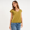 T-shirt col en V ajour&eacute; &eacute;paules et dos vert olive femme