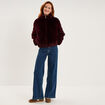 Veste fausse fourrure col montant bordeaux femme