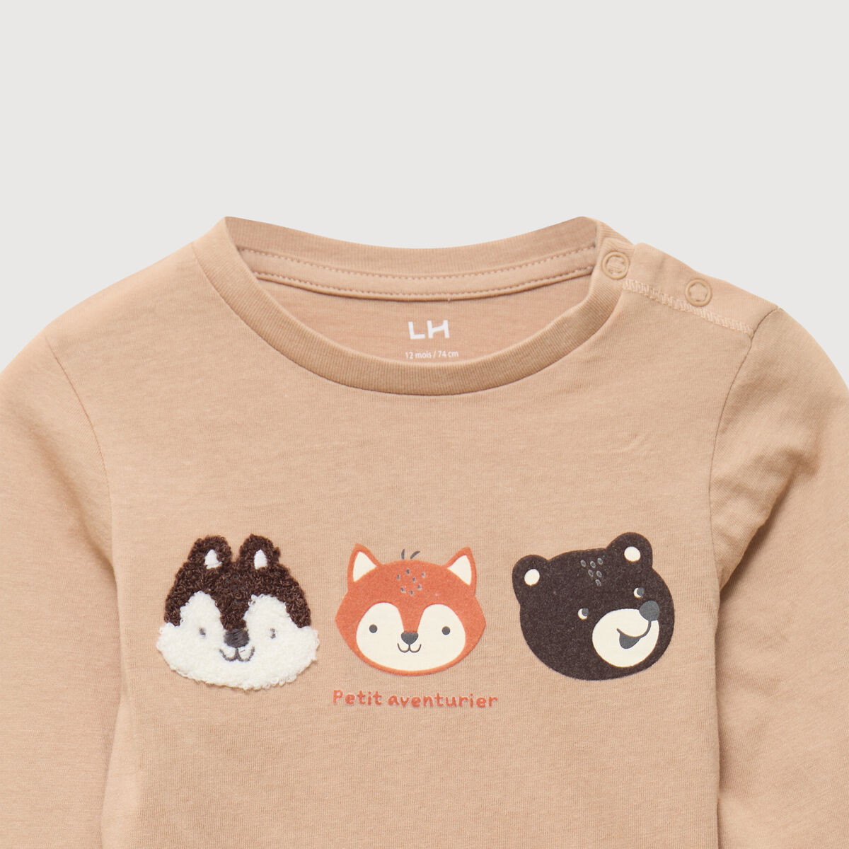 T-shirt &eacute;paule boutonn&eacute;e coton marron clair b&eacute;b&eacute; gar&ccedil;on
