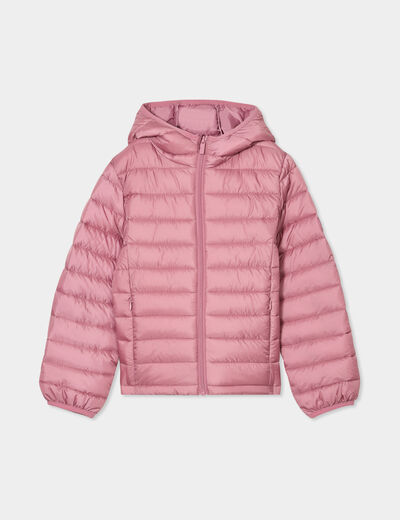 Doudoune légère zippée à capuche vieux rose fille