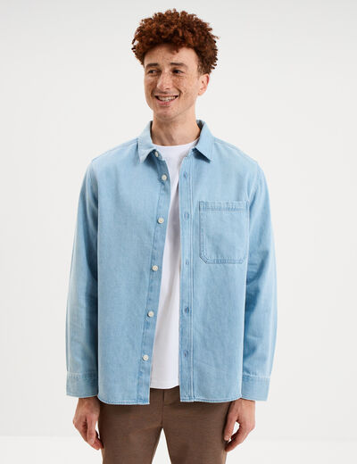 Surchemise en jean 1 poche coton denim stone homme