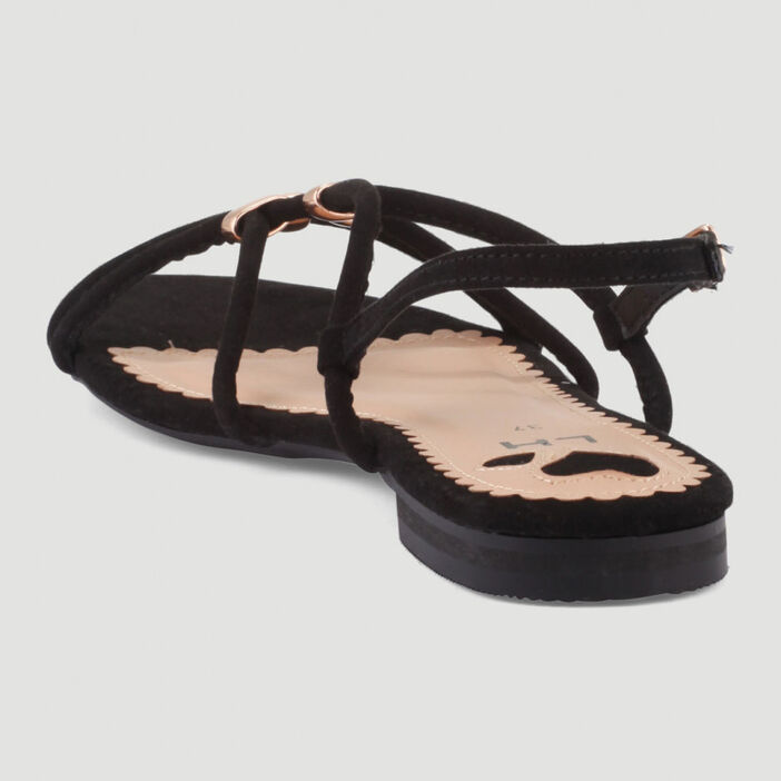Sandales fines brides avec bijoux femme noir