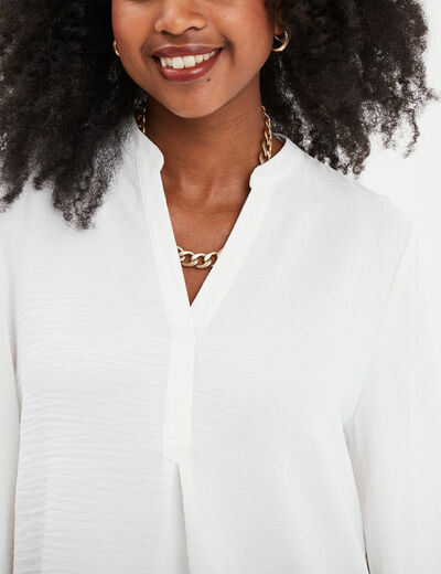 Blouse col tunisien manches longues blanc femme