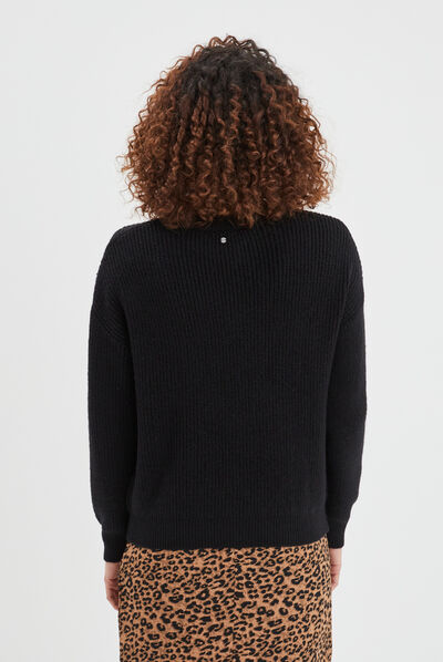 Pull avec détails ajourés noir femme