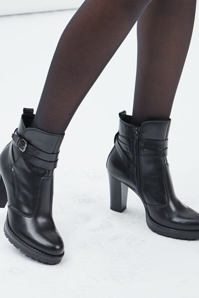 Bottines cuir à talons avec brides noir femme