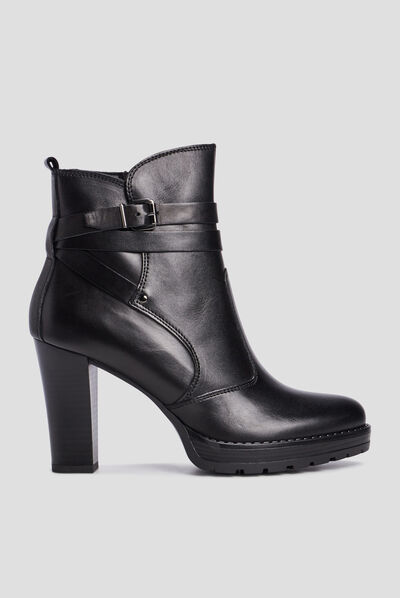 Bottines cuir à talons avec brides noir femme