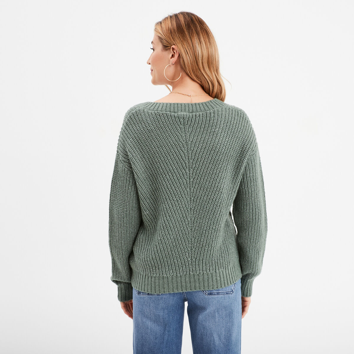 Pull col en V vert femme