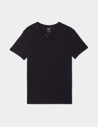 T-shirt manches courtes col tunisien noir homme