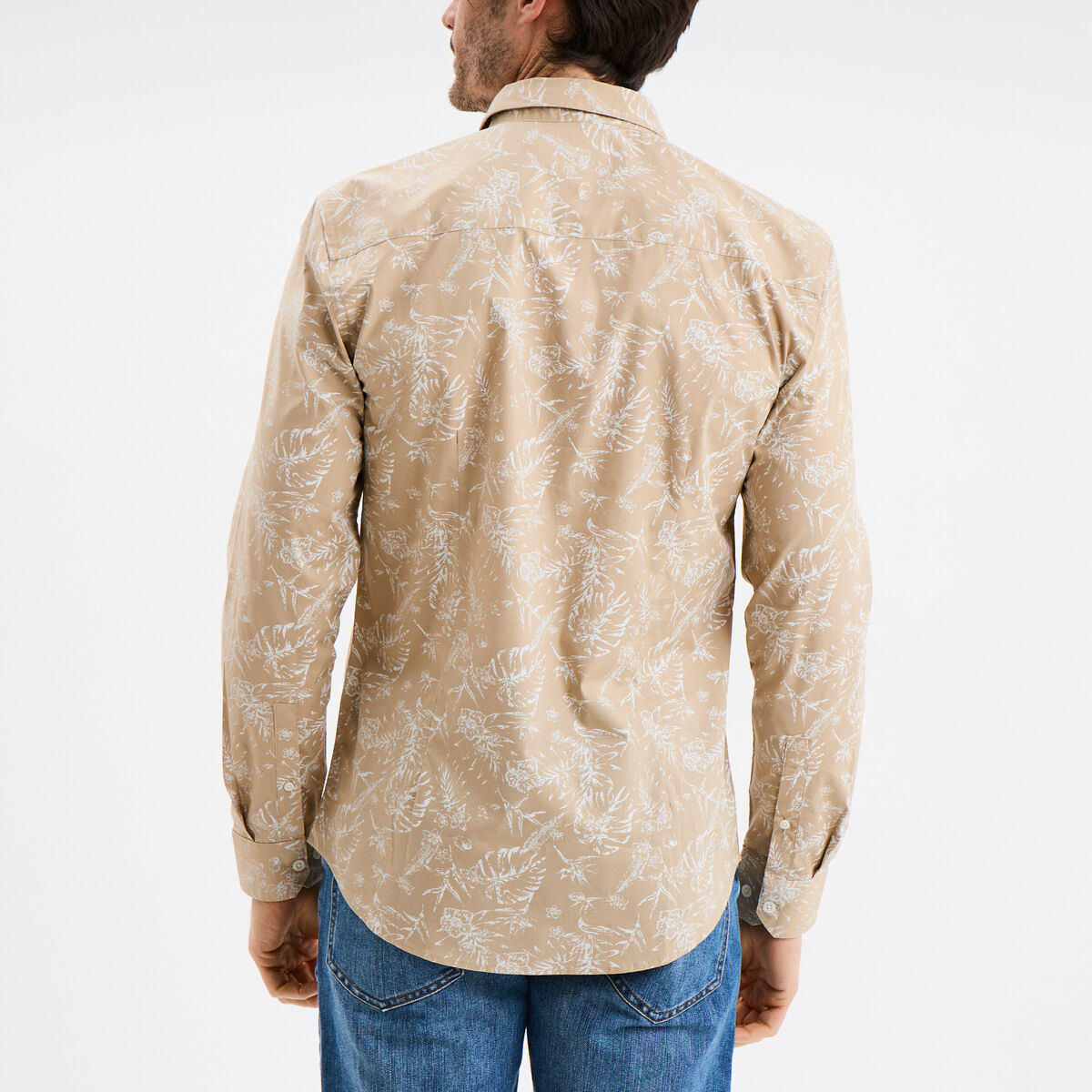 Chemise ajust&eacute;e manches longues beige homme