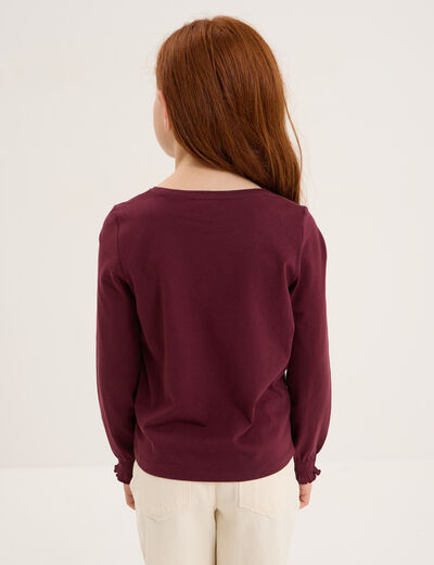 T-shirt smocké manches longues coton bordeaux fille