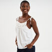 Caraco d&eacute;tails effet crochet coton blanc femme