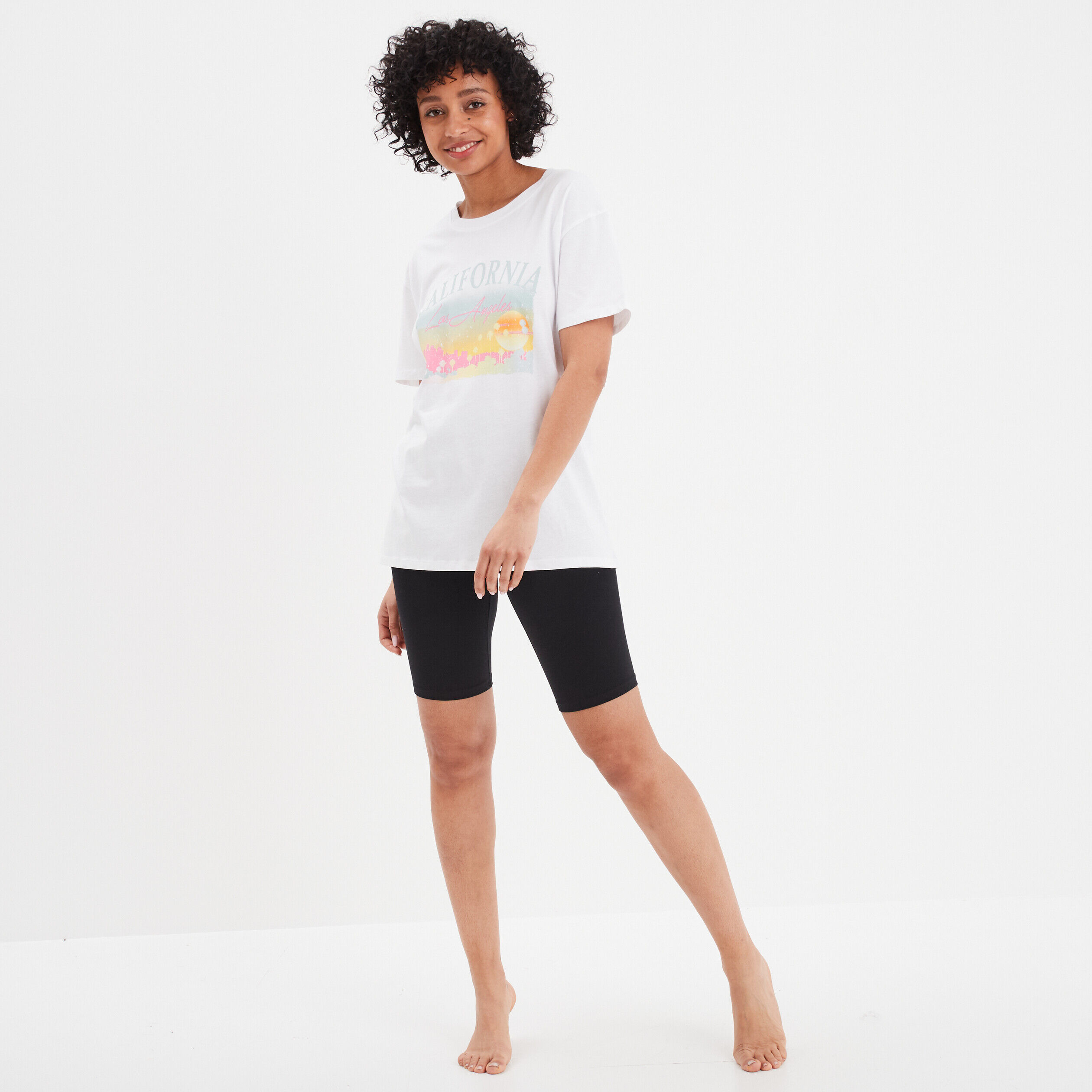 Ensemble pyjama cycliste et t-shirt blanc femme LH
