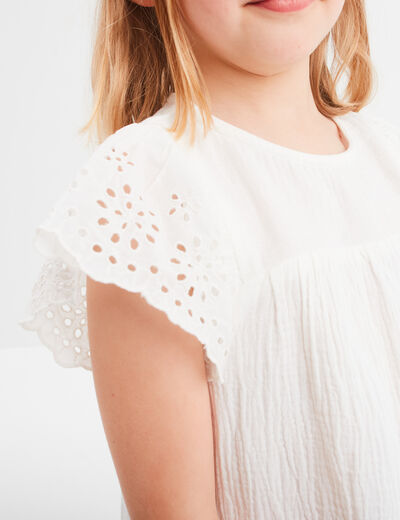 Blouse broderie anglaise gaze de coton ivoire fille