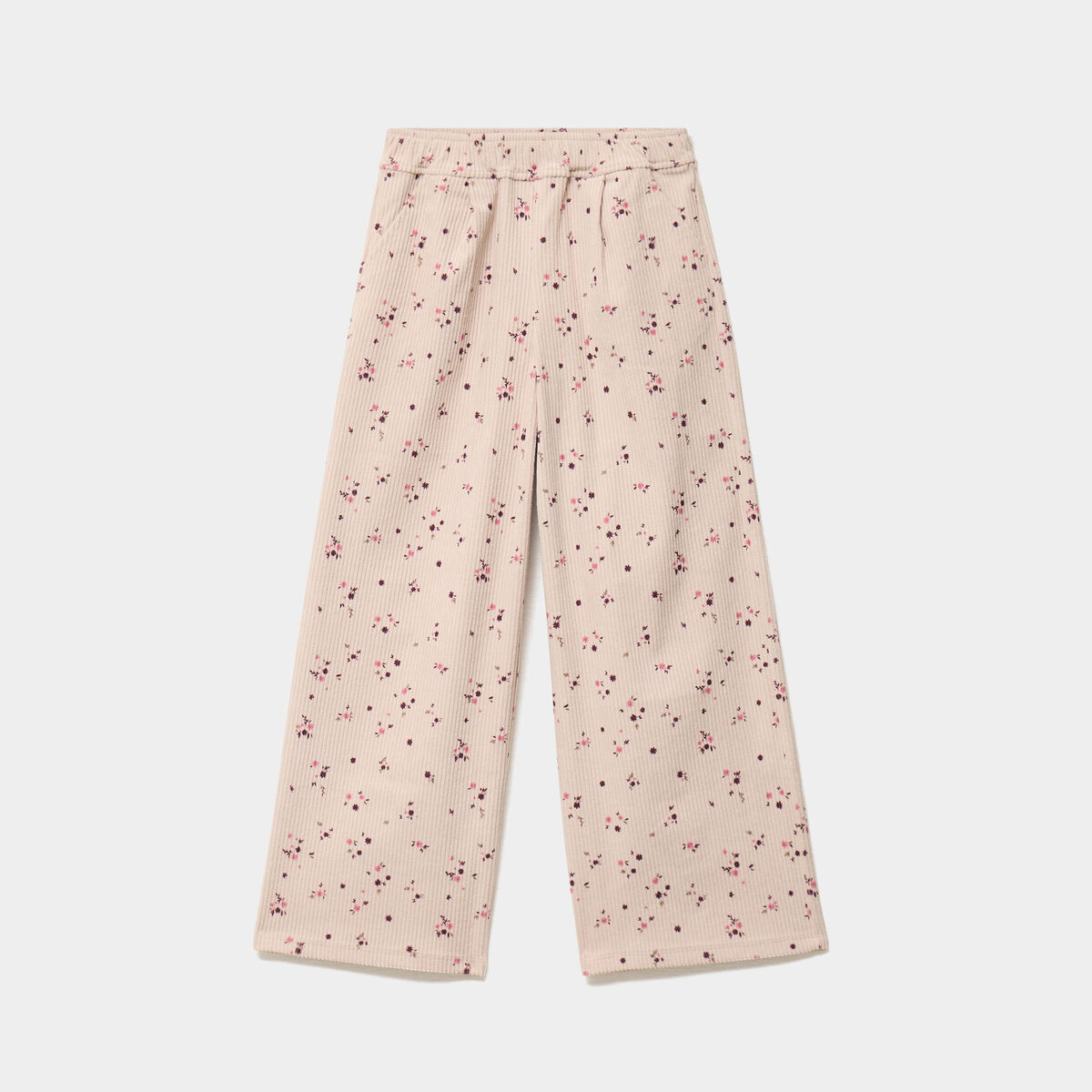 Pantalon large velours c&ocirc;tel&eacute; ficelle fille