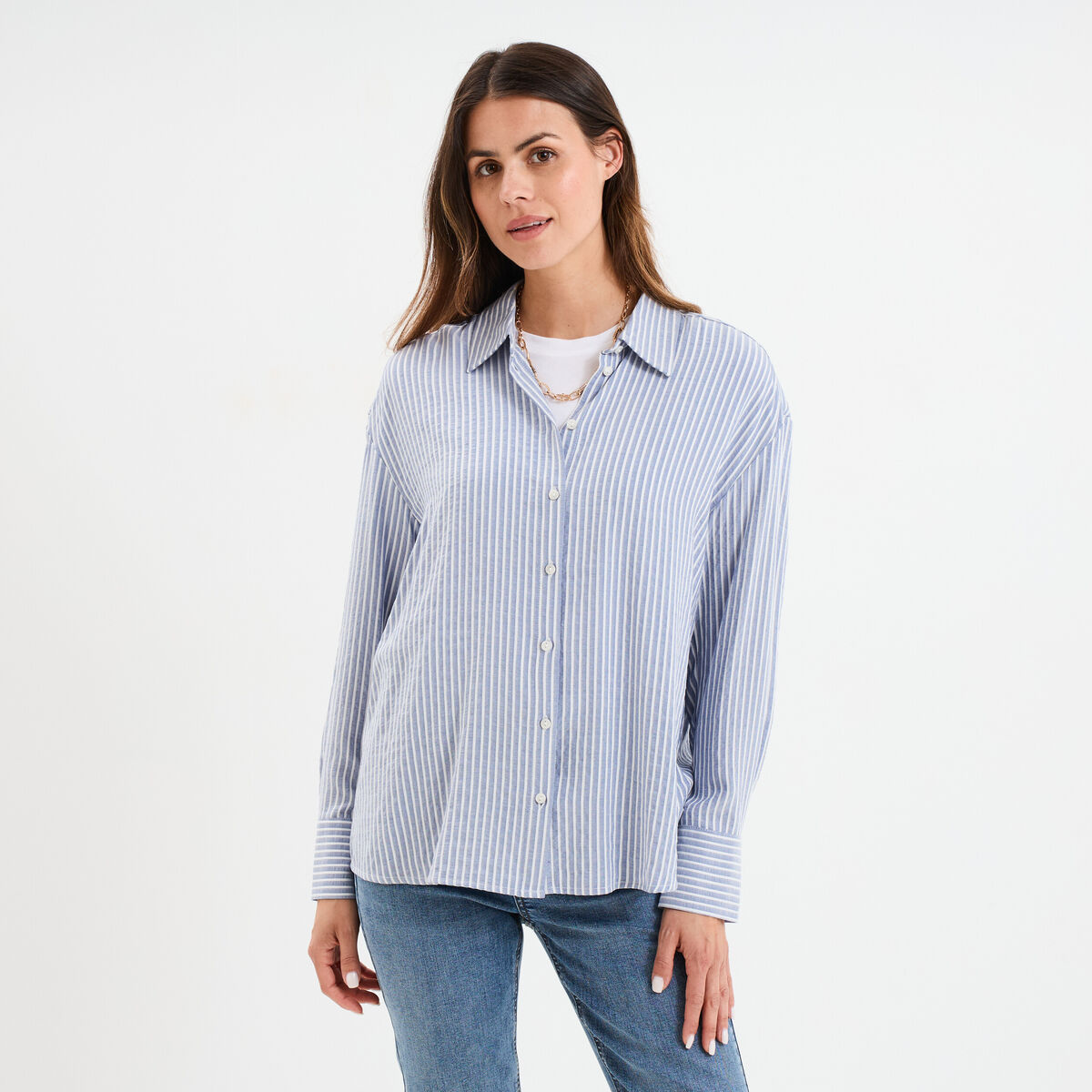 Chemise manches longues bleu marine femme