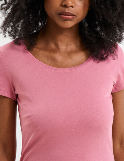 T-shirt coton col rond manches courtes vieux rose femme