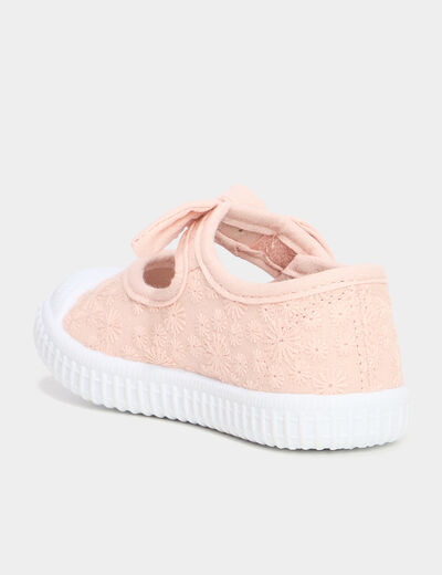 Babies brod&eacute;es renforc&eacute;es semelle souple rose b&eacute;b&eacute; fille