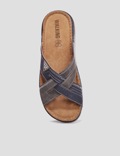 Mules en cuir brides effet crois&eacute;es multicolore homme