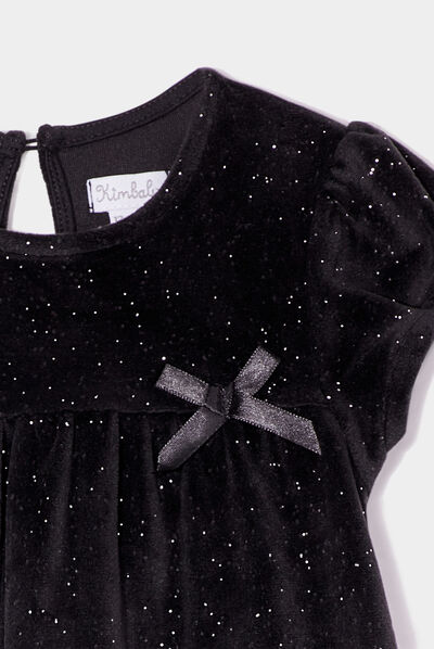 Robe velours à paillettes et noeud noir bébé fille