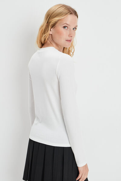 T-shirt côtelé manches longues blanc femme