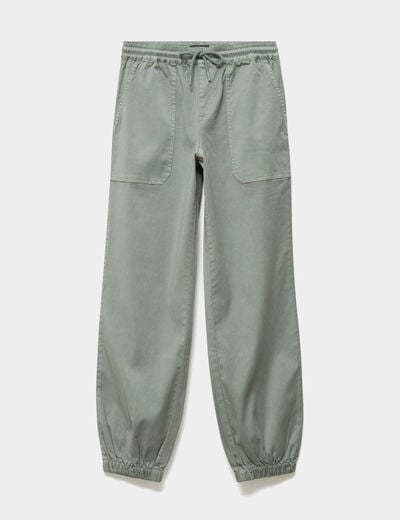 Pantalon molleton cargo droit cropped vert pastel femme
