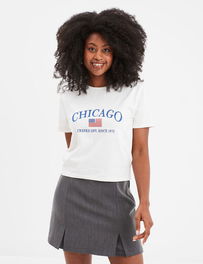 T-shirt cropped ajusté broderie Creeks blanc femme