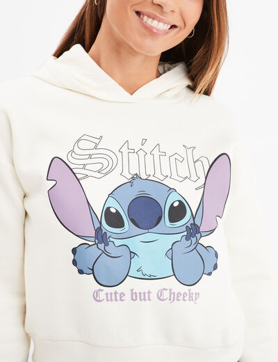 Sweat à capuche hoodie cropped Stitch ivoire femme