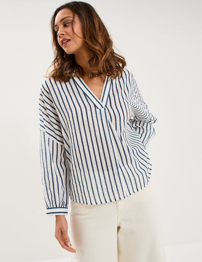 Blouse manches longues ample coton blanc femme