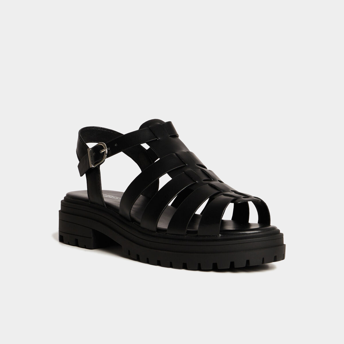 Sandales semelles crant&eacute;es noir femme